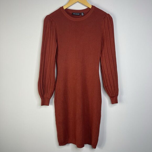 Nina Leonard Womens Sweater Dress Size Small Balloon Sleeve Ribbed Orange - Picture 1 of 7